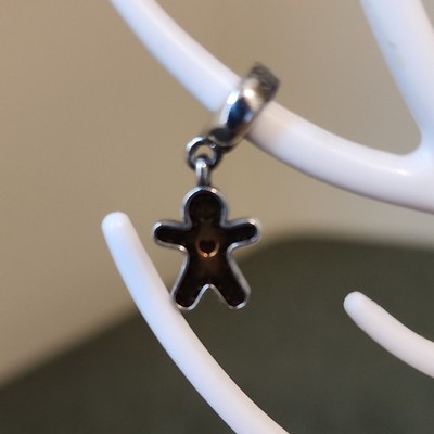 Silver & Brown Gingerbread Man Dangle Charm Pendant Metal Food Theme
