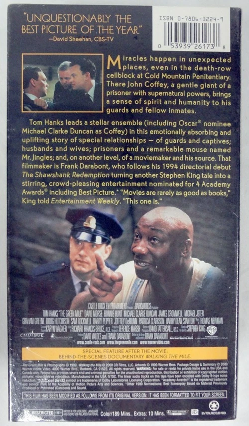 Brand New "The Green Mile" Tom Hanks VHS Tape Factory Sealed! Foto 2 de 4