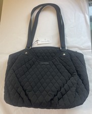 VERA BRADLEY Iconic Blk Glenna Microfiber Quilted Shoulder Bag Rose Lining 108