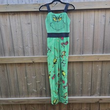 Dr Seuss Grinch Jumpsuit Womens Small Green Fleece Pajama Loungewear One-piece