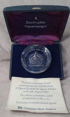 RARE Dartington Glass Queen Mother 80th bday Limited Edition Signed Cert & Boxed