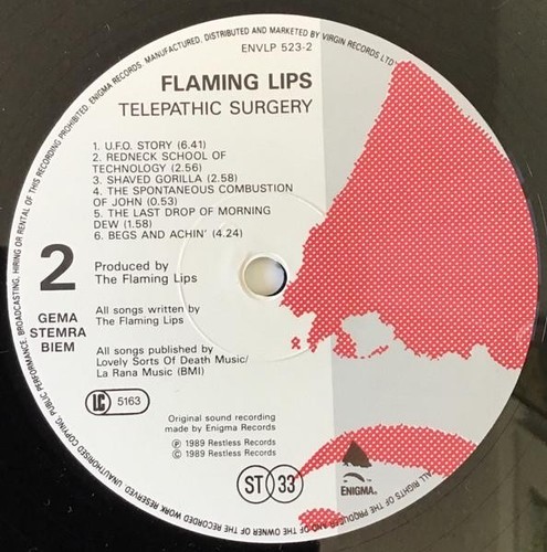 Flaming Lips Telepathic Surgery LP vinyl Europe Enigma 1989 with inner sleeve - Picture 6 of 6