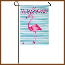 EVERGREEN GARDEN FLAG FLAMINGO STRIPES SUEDE REFLECTIONS COLLECTIONS - NEW