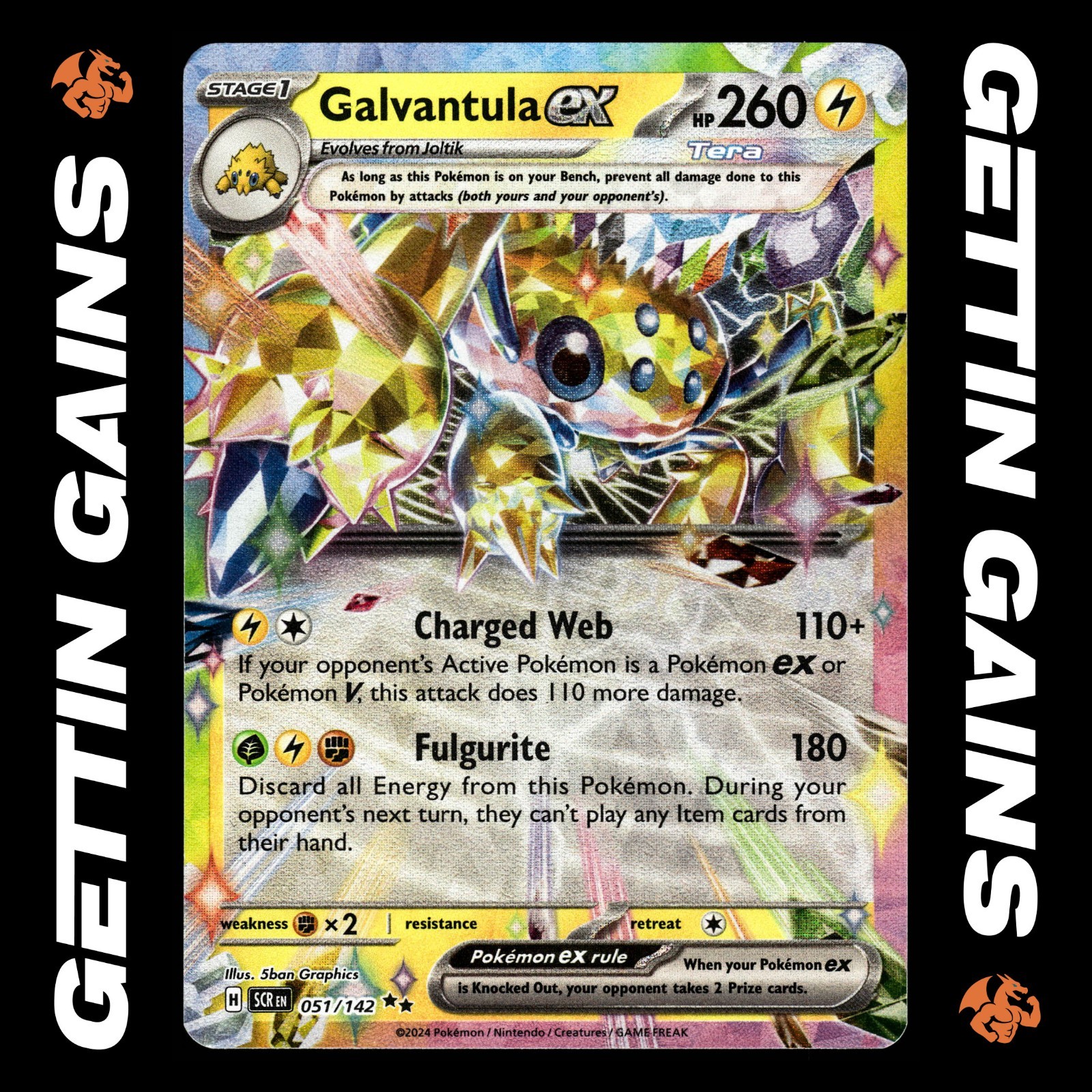 galvantula ex pokemon card value 051/142 Fighting Fulgurite (180) Discard all Energy from this Pokémon Galvantula ex 051/142 SCR Stellar