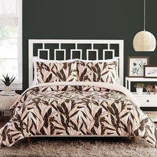 Teresa Chan Leaves Black Botanical Cotton King Duvet Cover Set 3pc - New