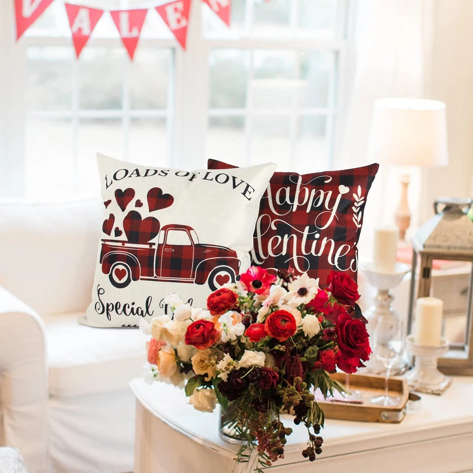 Valentines Day Pillow Covers 18x18 Inch Set of 4, Buffalo Plaid Red Heart Val... - Image 4 of 4