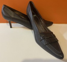 Brooks Brothers Women s Black Leather Fringe Pointed Toe, Kitten Heels Size 7.5
