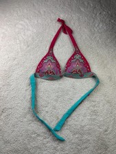 Victorias Secret Bikini Top Womens Small Pink Teal Paisley Halter Swimwear S/P