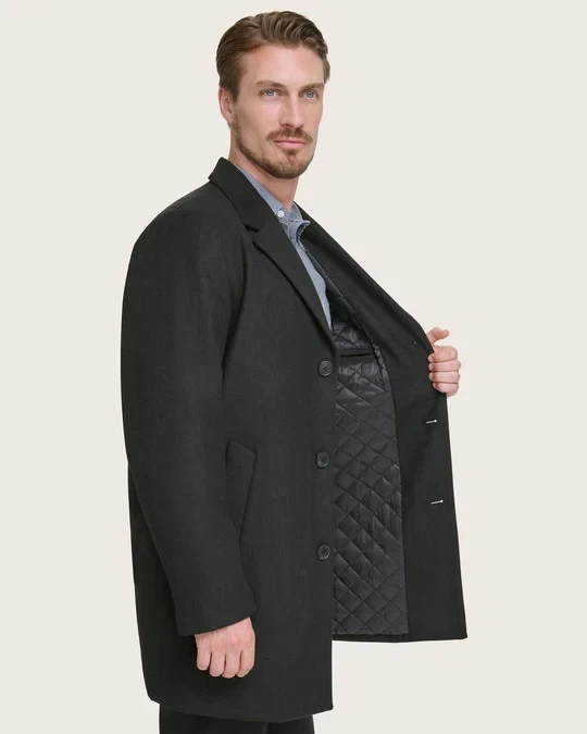 Dockers Wool Blend Mens Topcoat Black Diamond Quilt Lined Regular Fit XXL NWOT - Image 2 of 4