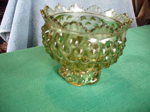 Fenton Colonial Green Hobnail Glass Candle Bowl