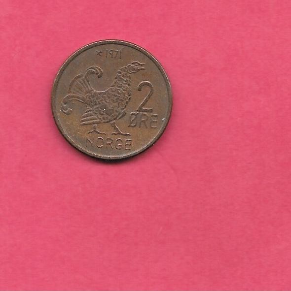 NORWAY KM410 1971 VF-VERY FINE  CIRCULATED OLD VINTAGE 2 ORE COIN