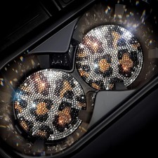 Bling Car Accessories Water Coaster For Womenleopard Print Rhinestone Car Co...