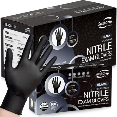 Black Nitrile Exam Gloves, Disposable Latex Free for Medical, Cooking & Esthetic