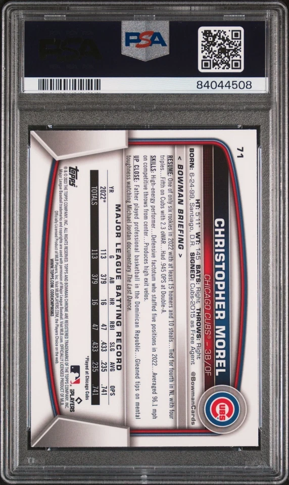 2023 Bowman Chrome #71 Christopher Morel RC - PSA 10 - Image 2 of 2