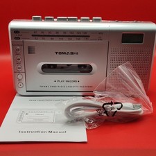 Tomashi 6504 Cassette Tape AM/FM Radio Recorder Silver Micro SD Slot