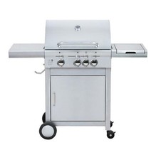 BARBECUE A GAS PIASTRA IN GHISA IN ACCIAIO INOX BBQ 3 FUOCHI CON COPERCHIO 37676