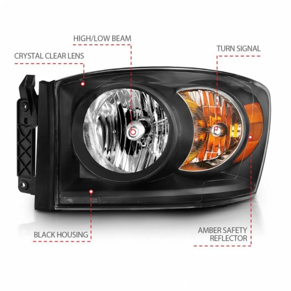 ANZO For Dodge Ram 1500/2500/3500 2006-2009 Crystal Headlight Black Amber Foto 3 de 4