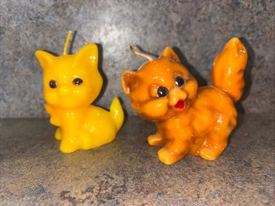 Vintage Cat Candles Single Wick Cute Kitty Cat Kitchsy 3.5 tall Set Of 2