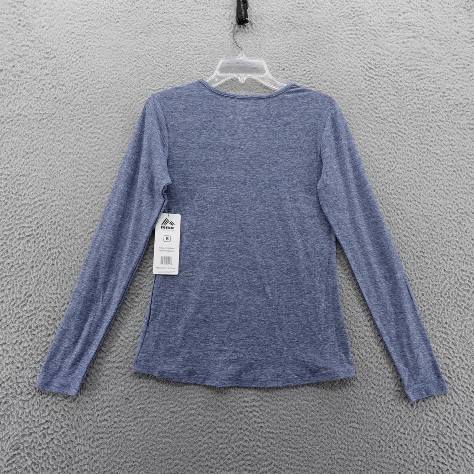 Top deportivo RBX para mujer manga larga cuello en V azul jaspeado talla pequeña NUEVO Foto 2 de 4