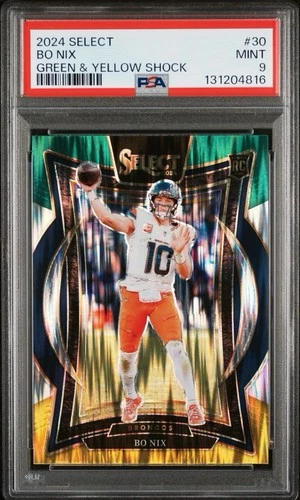 2024 PANINI SELECT GREEN & YELLOW SHOCK #30 BO NIX ROOKIE RC PSA 9
