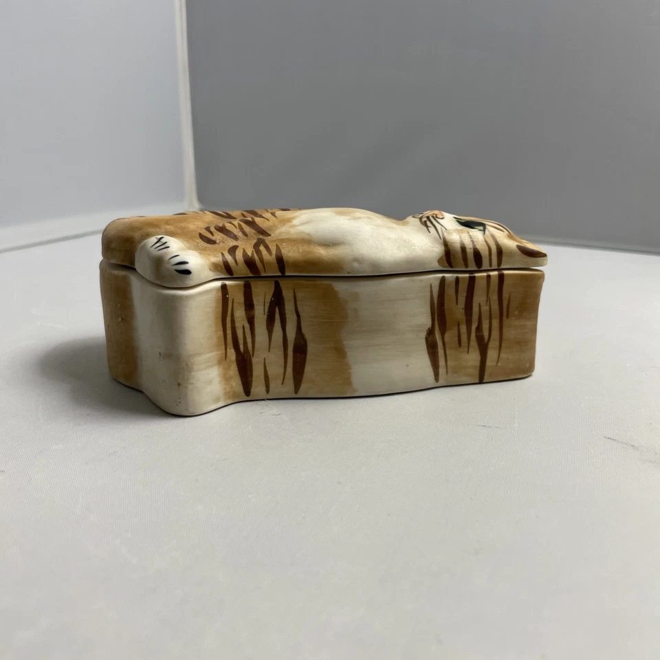 Vintage Orange Kitty Cat Porcelain Trinket Box Signed by Carol Hamly Artist - Image 3 of 4
