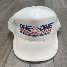 Vintage Racing Snapback Trucker Hat One-2-One Racing Team Nissin Cap White