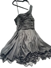Halston Heritage Size 8 Black One Shoulder Silk Chiffon Designer Formal Mini