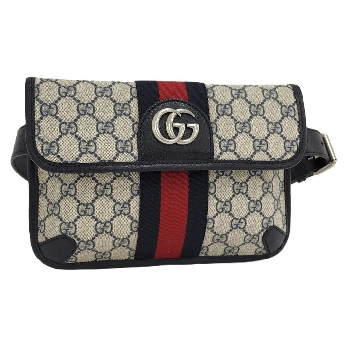 GUCCI Belt Bag Body Bag Ophidia GG Supreme PVC Leather Navy 674081 Used