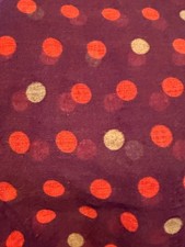 SCARF: Purple Scarf with Polka Dots in Red and Grey Cotton Blend ; No Fringe