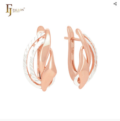 Damen Zweifarbige Ohrringein 585 Roségold ineinandergreifenden Bändern ,Schmuck