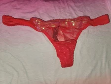 Victoria secret Red Sequins See-thru Thong S Mesh NWT NIP 