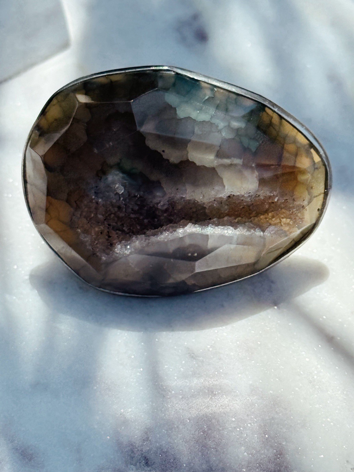 Large Druzy Agate Statement Ring Silver Tone Geod… - image 3