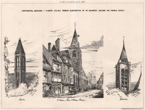 Sketches by T. Drew, illustrative of Sharpe's lecture on "French Gothic" 1875 - Picture 1 of 1