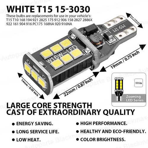 2 Pcs T15 W16W 912 921 Canbus Error Free LED Car Reverse Back Side Light Bulbs - Picture 3 of 7