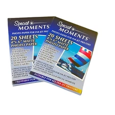 2 Pks Special Moments Digital Photo Paper Ink Jet Printer Matte 20 Sheet ea 4X6