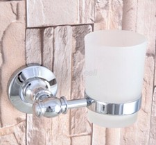 Polished Chrome Brass Bathroom Wall Mount Toothbrush Holder w/ Single Glass Cup
