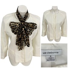 Liz Claiborne Blazer Womens Medium White Work Office Casual Jacket Coastal