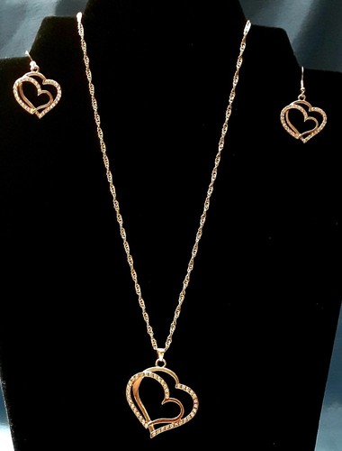 ¡¡NUEVO!! Collar colgante de circón en forma de corazón, pendientes colgantes, juego de 3 piezas - dorado - Imagen 2 de 6