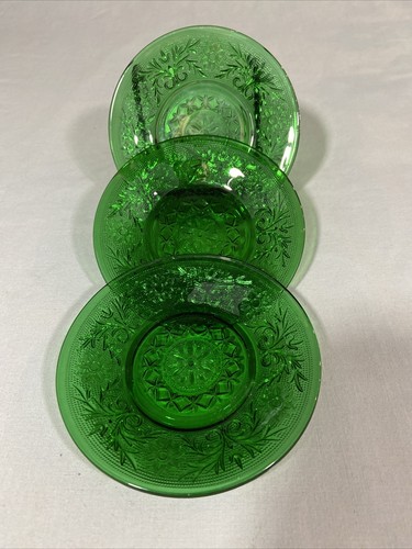 Set of 3 Vintage Forest Green Anchor Hocking 4.5" Custard Cup Liner/Plate - Picture 4 of 4