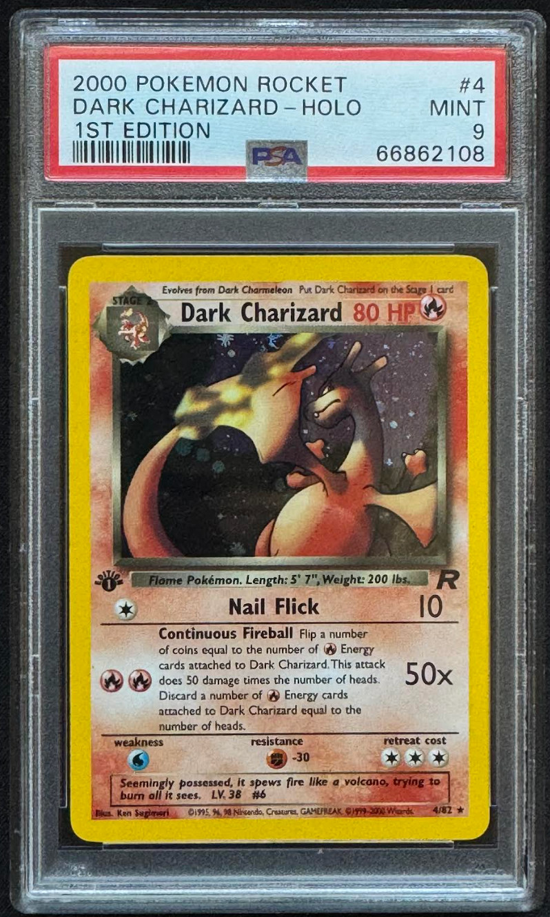 PSA 9 MINT Dark Charizard 4/82 1ST EDITION Team Rocket HOLO RARE Pokemon Card