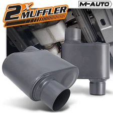 Pair of Grey 2.25"Offset Inlet/Outlet Race Performance Chambered Exhaust Muffler