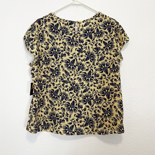 Blusa Liz Claiborne Carrera Amarilla con Azul Floral Manga Corta Mujer Grande Nueva - Imagen 2 de 4
