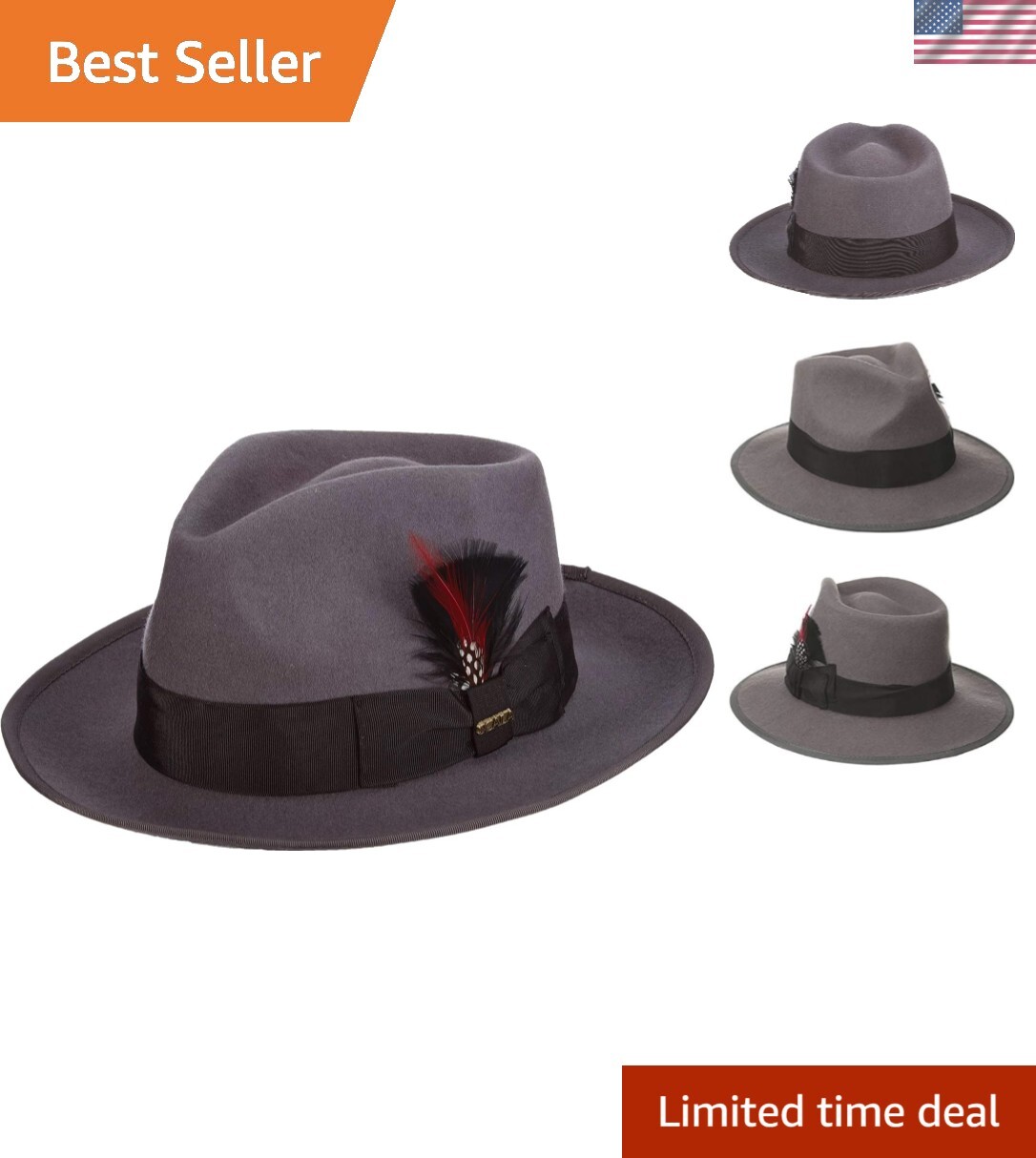 Classico Mens Wool Felt Fedora Hat with Snap Brim for Timeless Style