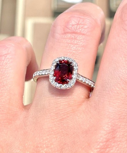 Cushion 1.46 Ct Natural Spinel & Diamond Engagement Ring 14K White Gold Rings - Picture 2 of 7