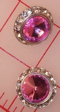 5 Silver Metal Rhinestone Shank Buttons Deep Rose Pink Acrylic Jewel 7/8" 22mm