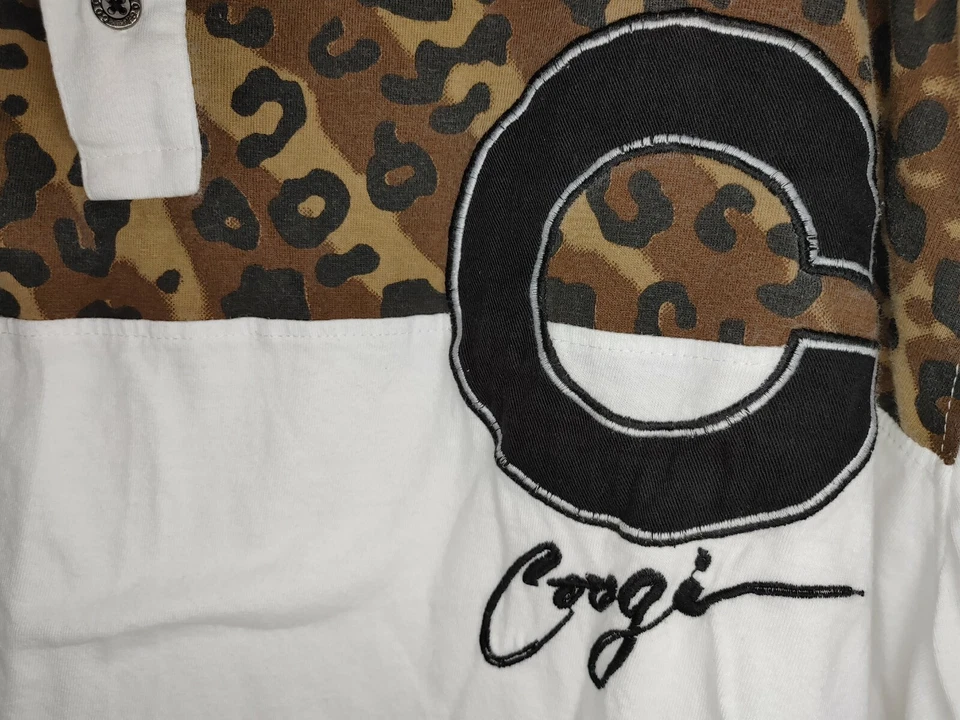 Coogi Мужская рубашка-поло с коротким рукавом кнопка белый леопард печать большой размер 3XL ретро - Изображение 3 из 4