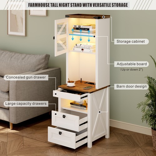 Tall Nightstand with Charging Station, Bedside Table with Adjustable Shelf - Picture 5 of 8