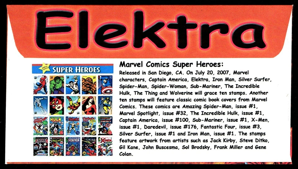 USA, SCOTT # 4159-I, ILLUSTRATED FDC COVER YEAR 2007 ELEKTRA, FROM MARVEL COMICS - Image 2 of 2