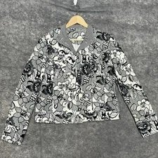 St John Sport Jacket Womens M Black White Floral Button Pockets Canvas Stretch