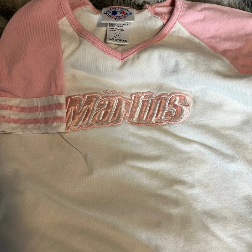 Camisa MLB Florida Marlins Niña Blanca Y Rosa Juvenil 6X Foto 3 de 4
